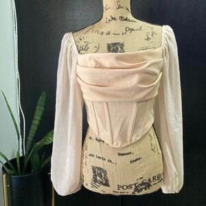 SHEIN MOD Women Large Peach Corset Top Sheer Puff Sleeve Fairycore Bridgerton